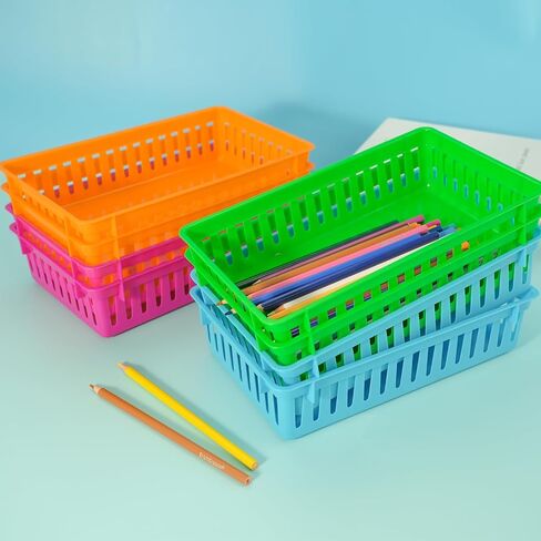 8 Pack Classroom Storage Baskets, Small Plastic Baskets for Organizing, Colorful Storage Trays, Crayon Pencil Containers Organizer Bins for Desk, Drawer, Home, Office in Saudi Arabia