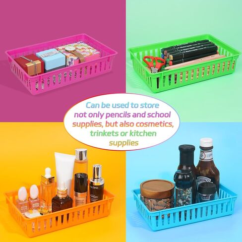 8 Pack Classroom Storage Baskets, Small Plastic Baskets for Organizing, Colorful Storage Trays, Crayon Pencil Containers Organizer Bins for Desk, Drawer, Home, Office in Saudi Arabia