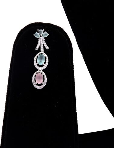 Bridal Jewelry Set Wedding, Necklace Dangle Earrings Set, Silver Plated Jewelry Set with Pink And White Crystal, Allergy Free Wedding Party Jewelry for Bridal Bridesmaid in Saudi Arabia