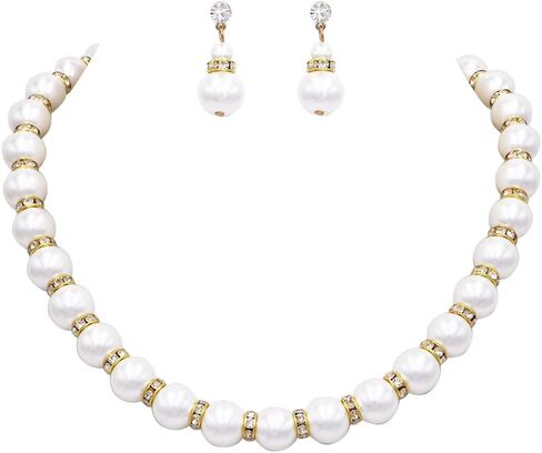 Rosemarie Collections Women's Classic Simulated Pearl And Crystal Rhinestone Bridal Necklace With Hypo Allergenic Earrings Set in Kuwait
