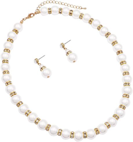 Rosemarie Collections Women's Classic Simulated Pearl And Crystal Rhinestone Bridal Necklace With Hypo Allergenic Earrings Set in Kuwait