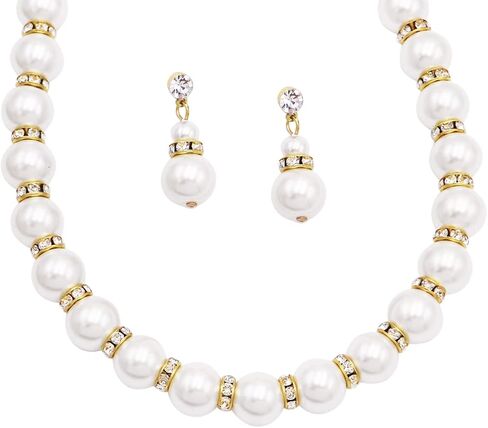 Rosemarie Collections Women's Classic Simulated Pearl And Crystal Rhinestone Bridal Necklace With Hypo Allergenic Earrings Set in Kuwait