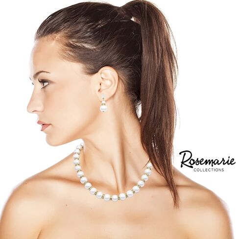 Rosemarie Collections Women's Classic Simulated Pearl And Crystal Rhinestone Bridal Necklace With Hypo Allergenic Earrings Set in Kuwait