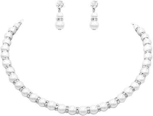 Rosemarie Collections Women's Classic Simulated Pearl And Crystal Rhinestone Bridal Necklace With Hypo Allergenic Earrings Set in Kuwait