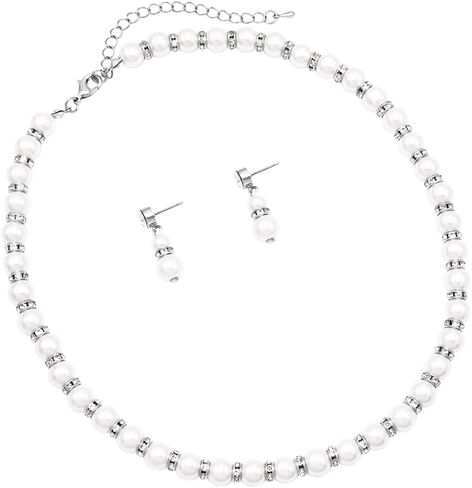Rosemarie Collections Women's Classic Simulated Pearl And Crystal Rhinestone Bridal Necklace With Hypo Allergenic Earrings Set in Kuwait