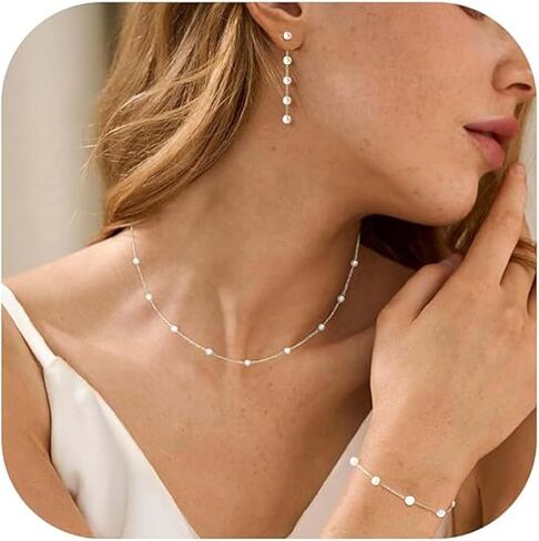 Pearl Necklace and Earring Set Pearl Choker Necklace for Women Dainty Bracelet Pearl Dangling Earrings Pearl Wedding Jewelry Sets for Brides in Saudi Arabia