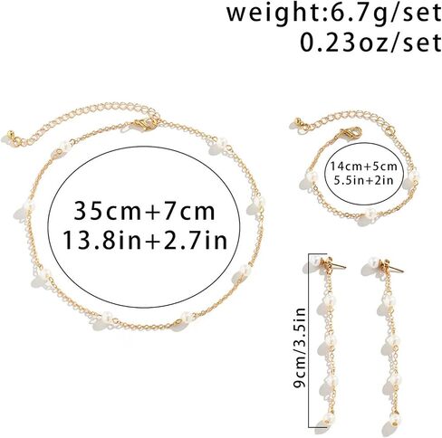 Pearl Necklace and Earring Set Pearl Choker Necklace for Women Dainty Bracelet Pearl Dangling Earrings Pearl Wedding Jewelry Sets for Brides in Saudi Arabia