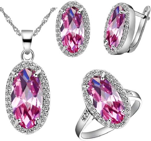 Uloveido Big oval Shape Crystal Drop Pendant Necklace, Earrings and Rings Wedding Jewelry Set for Bridal Women Birthday Anniversary T482 in Saudi Arabia