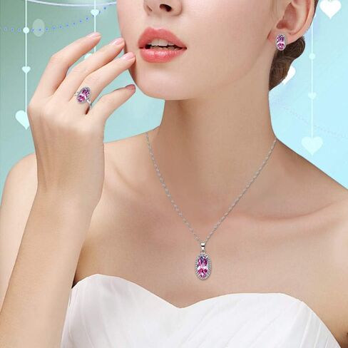 Uloveido Big oval Shape Crystal Drop Pendant Necklace, Earrings and Rings Wedding Jewelry Set for Bridal Women Birthday Anniversary T482 in Saudi Arabia