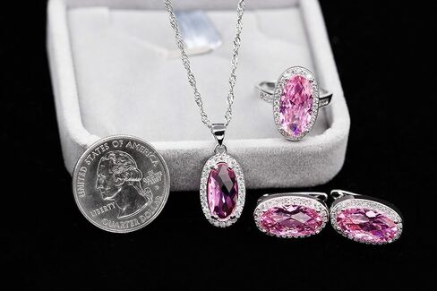 Uloveido Big oval Shape Crystal Drop Pendant Necklace, Earrings and Rings Wedding Jewelry Set for Bridal Women Birthday Anniversary T482 in Saudi Arabia