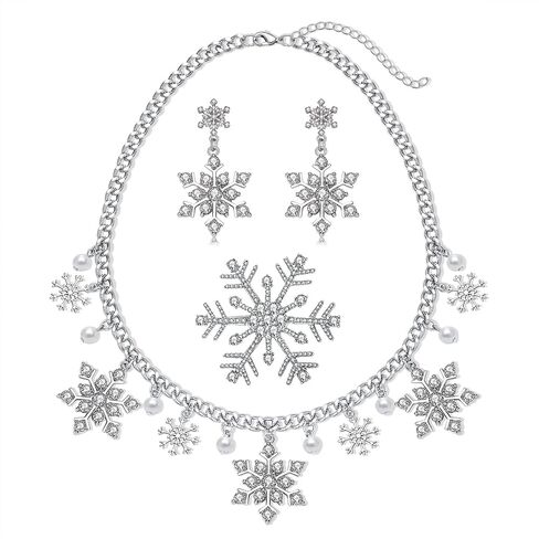 Christmas Snowflake Necklace Bracelet Earrings Snowflake Charm Link Bracelet Austrian Crystal Drop Dangle Earrings Christmas Snoflake Jewelry Set for Women Girls in Saudi Arabia