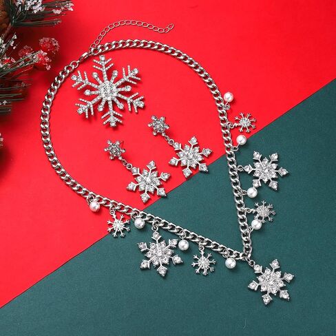 Christmas Snowflake Necklace Bracelet Earrings Snowflake Charm Link Bracelet Austrian Crystal Drop Dangle Earrings Christmas Snoflake Jewelry Set for Women Girls in Saudi Arabia