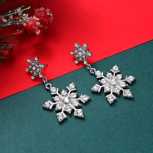 Christmas Snowflake Necklace Bracelet Earrings Snowflake Charm Link Bracelet Austrian Crystal Drop Dangle Earrings Christmas Snoflake Jewelry Set for Women Girls in Saudi Arabia