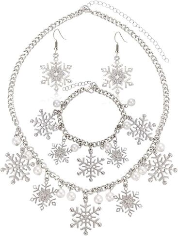 Christmas Snowflake Necklace Bracelet Earrings Snowflake Charm Link Bracelet Austrian Crystal Drop Dangle Earrings Christmas Snoflake Jewelry Set for Women Girls in Saudi Arabia