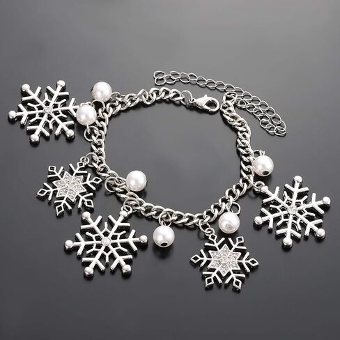 Christmas Snowflake Necklace Bracelet Earrings Snowflake Charm Link Bracelet Austrian Crystal Drop Dangle Earrings Christmas Snoflake Jewelry Set for Women Girls in Saudi Arabia