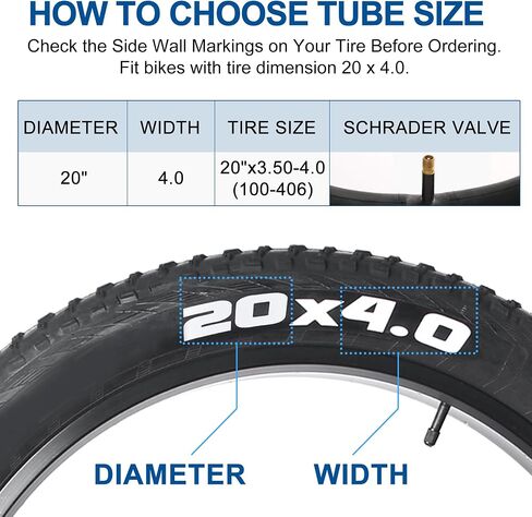 LotFancy 20 x 3.5/4.0 Fat Bike Tube, Pack of 2, AV35mm Schrader Valve, 20 x 3.50 20x3.60 20x3.80 20 x 4.0 Mountain Bike Fat Tire Tubes, 2 Tire Levers Included in Saudi Arabia