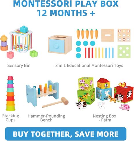 Montessori Toys for 1 Year Old, 7 in 1 Learning Educational Kit with Sensory Bin,Nesting Box, 3 in 1 Educational Box,Pounding Bench and Baby Stacking Cups in Saudi Arabia