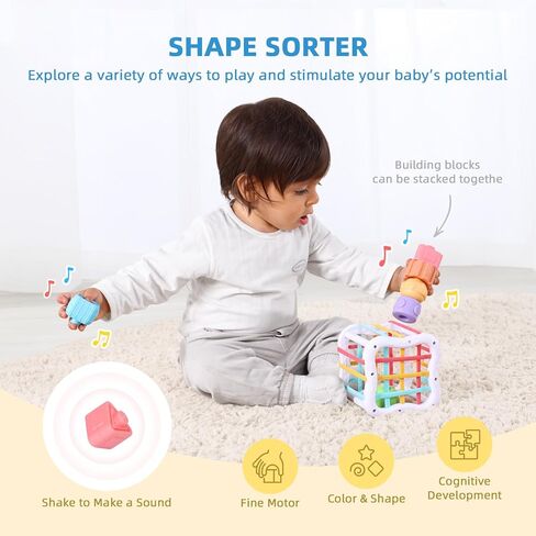 Montessori Toys for 1 Year Old, 7 in 1 Learning Educational Kit with Sensory Bin,Nesting Box, 3 in 1 Educational Box,Pounding Bench and Baby Stacking Cups in Saudi Arabia