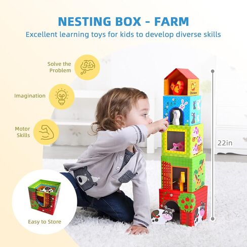 Montessori Toys for 1 Year Old, 7 in 1 Learning Educational Kit with Sensory Bin,Nesting Box, 3 in 1 Educational Box,Pounding Bench and Baby Stacking Cups in Saudi Arabia