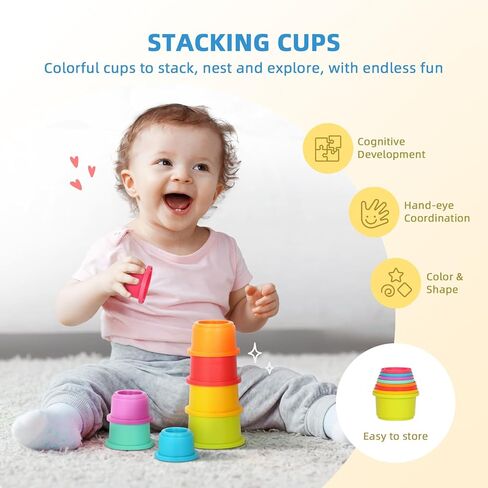 Montessori Toys for 1 Year Old, 7 in 1 Learning Educational Kit with Sensory Bin,Nesting Box, 3 in 1 Educational Box,Pounding Bench and Baby Stacking Cups in Saudi Arabia