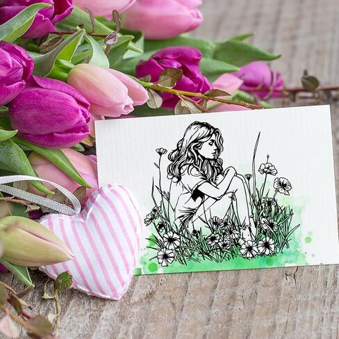 GLOBLELAND 4Pcs Mini Flower Lady Clear Stamps for DIY Scrapbooking Flower Bouquet Silicone Stamp Seals Transparent Stamps for Cards Making Photo Album Journal Home Decoration 2.2x2.2inch in Saudi Arabia