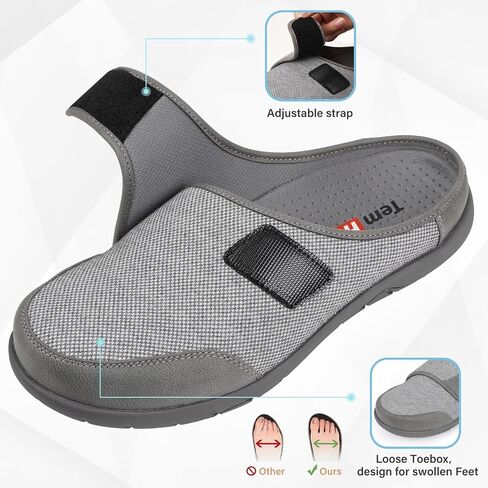 Men's Diabetic Slippers, House Slippers with Adjustable Strap, Breathable Wide Toe Box Slip On Clogs for Swollen Feet in Saudi Arabia