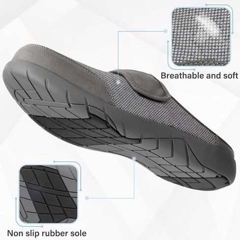 Men's Diabetic Slippers, House Slippers with Adjustable Strap, Breathable Wide Toe Box Slip On Clogs for Swollen Feet in Saudi Arabia