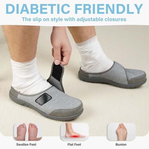Men's Diabetic Slippers, House Slippers with Adjustable Strap, Breathable Wide Toe Box Slip On Clogs for Swollen Feet in Saudi Arabia