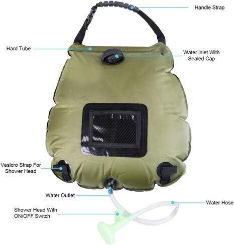 Portable Solar Shower Bag, Camping Shower Bag 5 Gallons/20L Summer Shower Bag Removable Hose and On-Off Switchable Shower Head Solar Shower Bag for Outdoor Beach Traveling Hiking Swimming in Saudi Arabia