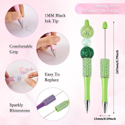 Beadthoven 10pcs Diamond Beadable Pens, Bling Rhinestone Beaded Pens DIY Plastic Bead Pen Crystal Shaft Black Ink Ballpoint Pens for DIY Pens Decorations Supplies Gift Office School - Silver in Saudi Arabia
