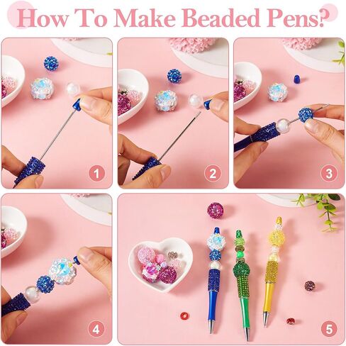Beadthoven 10pcs Diamond Beadable Pens, Bling Rhinestone Beaded Pens DIY Plastic Bead Pen Crystal Shaft Black Ink Ballpoint Pens for DIY Pens Decorations Supplies Gift Office School - Silver in Saudi Arabia