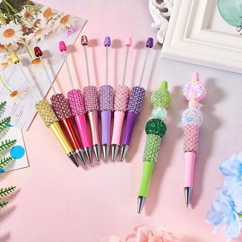 Beadthoven 10pcs Diamond Beadable Pens, Bling Rhinestone Beaded Pens DIY Plastic Bead Pen Crystal Shaft Black Ink Ballpoint Pens for DIY Pens Decorations Supplies Gift Office School - Silver in Saudi Arabia