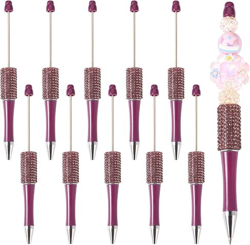 Beadthoven 10pcs Diamond Beadable Pens, Bling Rhinestone Beaded Pens DIY Plastic Bead Pen Crystal Shaft Black Ink Ballpoint Pens for DIY Pens Decorations Supplies Gift Office School - Silver in Saudi Arabia