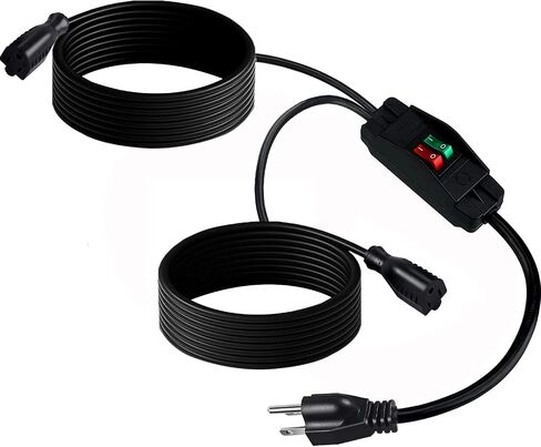 2 Way Extension Cord with On/Off Switch 3 Prong Outdoor Extension Cord Splitter, Heavy Duty Extension Cord with SJTW 14AWG 15A/125V and 18AWG 10A/125V(1.6 Ft, Black) in Saudi Arabia