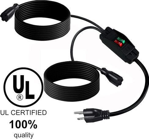 2 Way Extension Cord with On/Off Switch 3 Prong Outdoor Extension Cord Splitter, Heavy Duty Extension Cord with SJTW 14AWG 15A/125V and 18AWG 10A/125V(1.6 Ft, Black) in Saudi Arabia