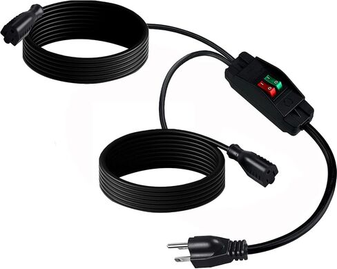 2 Way Extension Cord with On/Off Switch 3 Prong Outdoor Extension Cord Splitter, Heavy Duty Extension Cord with SJTW 14AWG 15A/125V and 18AWG 10A/125V(1.6 Ft, Black) in Saudi Arabia