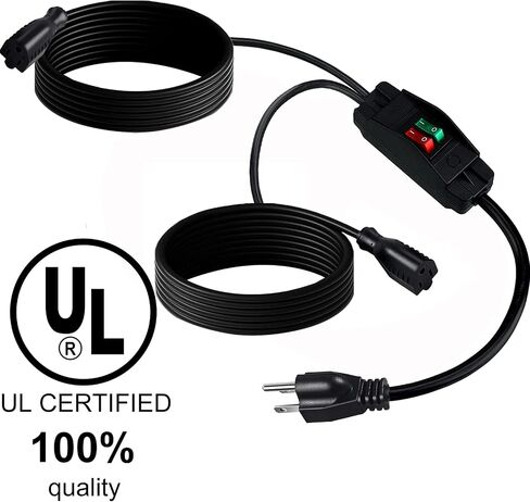 2 Way Extension Cord with On/Off Switch 3 Prong Outdoor Extension Cord Splitter, Heavy Duty Extension Cord with SJTW 14AWG 15A/125V and 18AWG 10A/125V(1.6 Ft, Black) in Saudi Arabia