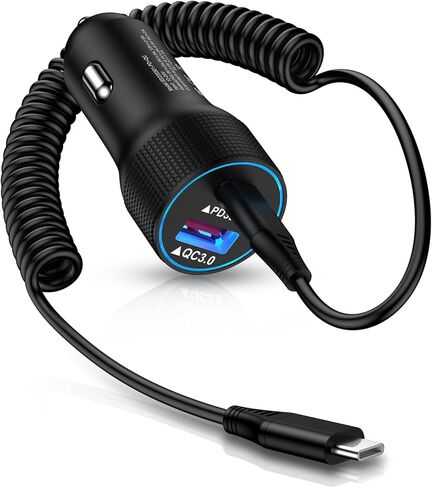 شاحن سيارة سامسونج USB C لهاتف Samsung Galaxy A55/A54/A15/C55/S24 Ultra/S23 FE/S22/S21، شاحن ولاعة سجائر سريع 48 وات لهاتف iPhone 15 مع كابل ملفوف من النوع C بطول 6 أقدام لهاتف iPhone 15 Pro Max، iPad Pro in Kuwait