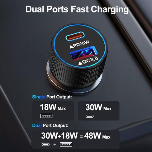 شاحن سيارة سامسونج USB C لهاتف Samsung Galaxy A55/A54/A15/C55/S24 Ultra/S23 FE/S22/S21، شاحن ولاعة سجائر سريع 48 وات لهاتف iPhone 15 مع كابل ملفوف من النوع C بطول 6 أقدام لهاتف iPhone 15 Pro Max، iPad Pro in Kuwait