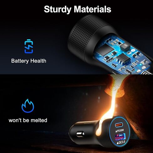 شاحن سيارة سامسونج USB C لهاتف Samsung Galaxy A55/A54/A15/C55/S24 Ultra/S23 FE/S22/S21، شاحن ولاعة سجائر سريع 48 وات لهاتف iPhone 15 مع كابل ملفوف من النوع C بطول 6 أقدام لهاتف iPhone 15 Pro Max، iPad Pro in Kuwait