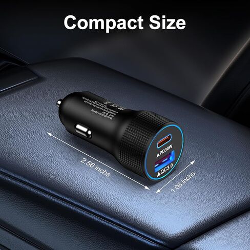 شاحن سيارة سامسونج USB C لهاتف Samsung Galaxy A55/A54/A15/C55/S24 Ultra/S23 FE/S22/S21، شاحن ولاعة سجائر سريع 48 وات لهاتف iPhone 15 مع كابل ملفوف من النوع C بطول 6 أقدام لهاتف iPhone 15 Pro Max، iPad Pro in Kuwait