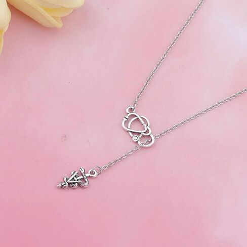 Vet Tech Veterinary Technician Caduceus Stethoscope Larait Y Necklace Veterinary Doctor Jewelry in Saudi Arabia