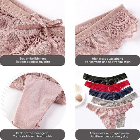 Lace Thongs for Women Seamless Thong Bikinis No Show Underwear Cheeky Panties Sexy Women Thongs 5 Pack in Saudi Arabia