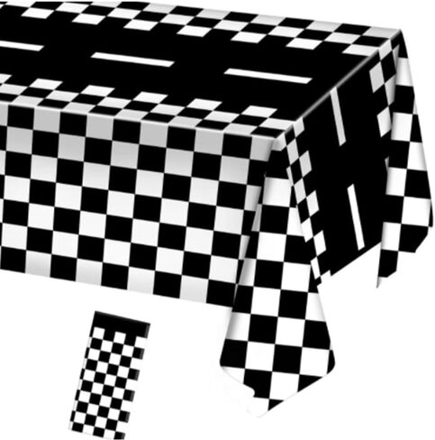 Racing Car Plastic Tablecloth,Black and White Checkered Disposable Table Cloth Racetrack Rectangular Table Covers for Racing Birthday Party Decorations Home Decor in Saudi Arabia