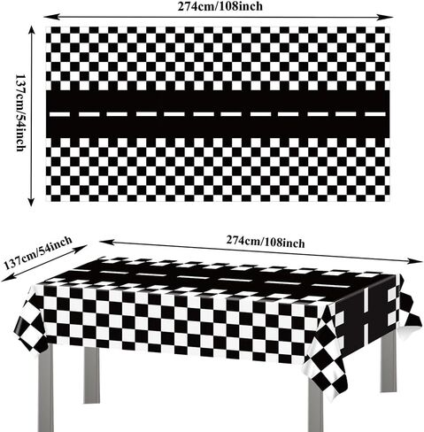 Racing Car Plastic Tablecloth,Black and White Checkered Disposable Table Cloth Racetrack Rectangular Table Covers for Racing Birthday Party Decorations Home Decor in Saudi Arabia