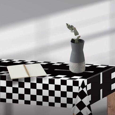 Racing Car Plastic Tablecloth,Black and White Checkered Disposable Table Cloth Racetrack Rectangular Table Covers for Racing Birthday Party Decorations Home Decor in Saudi Arabia