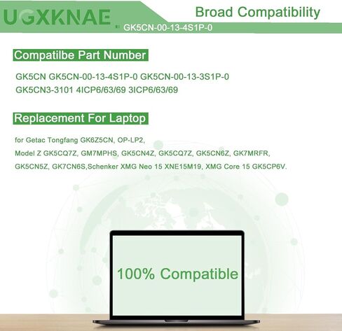 GK5CN-00-13-4S1P-0 Battery Replacement for Medion Erazer X6805 Maingear Vector 15 Schenker XMG Neo 15 Core 17 Comet Lake Getac Tongfang GK5CN5Z GK5CN6Z GK5CQ7Z GK5CN4Z GK6Z5CN GK7CN6S 62.32Wh in Kuwait