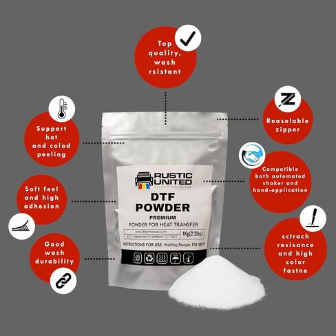 Premium DTF Powder - Ultra-Fine Particles for Flawless Detail & Vibrant Colors | 1kg/2.2lb | Ideal for DTF Transfers, Gang Sheets, Sublimation, DTG, DTF Printer Film & Ink, White, DTFPWRU3 in Saudi Arabia