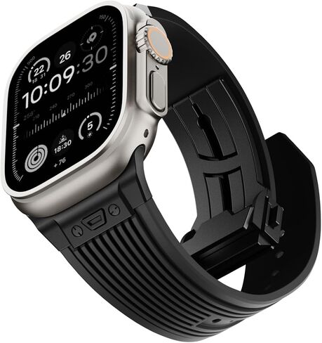 NewWays Watch Band for Apple Watch Ultra 2 Band 49mm 45mm 44mm 42mm, Luxury Rugged Silicone Rubber Strap with Metal Connector & Folding Clasp for iWatch Ultra Series 9 8 7 6 5 4 3 2 1 SE for Men in Saudi Arabia