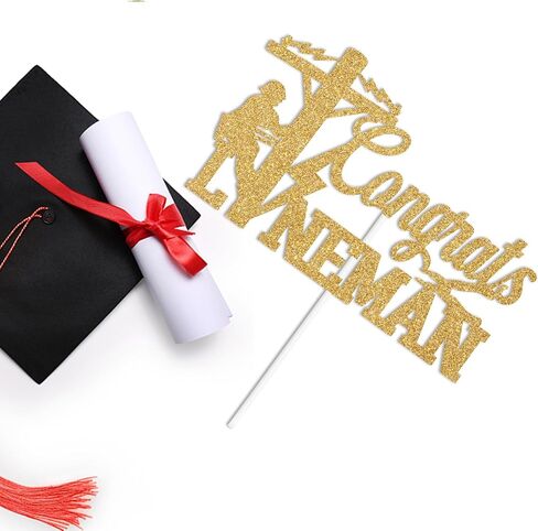 قطعة علوية للكيك من Gold Glitter Congrats Lineman، تهنئة كهربائي/فئة 2024، 2024 لوازم زينة حفلات التخرج للكهربائيين Lineman in Kuwait